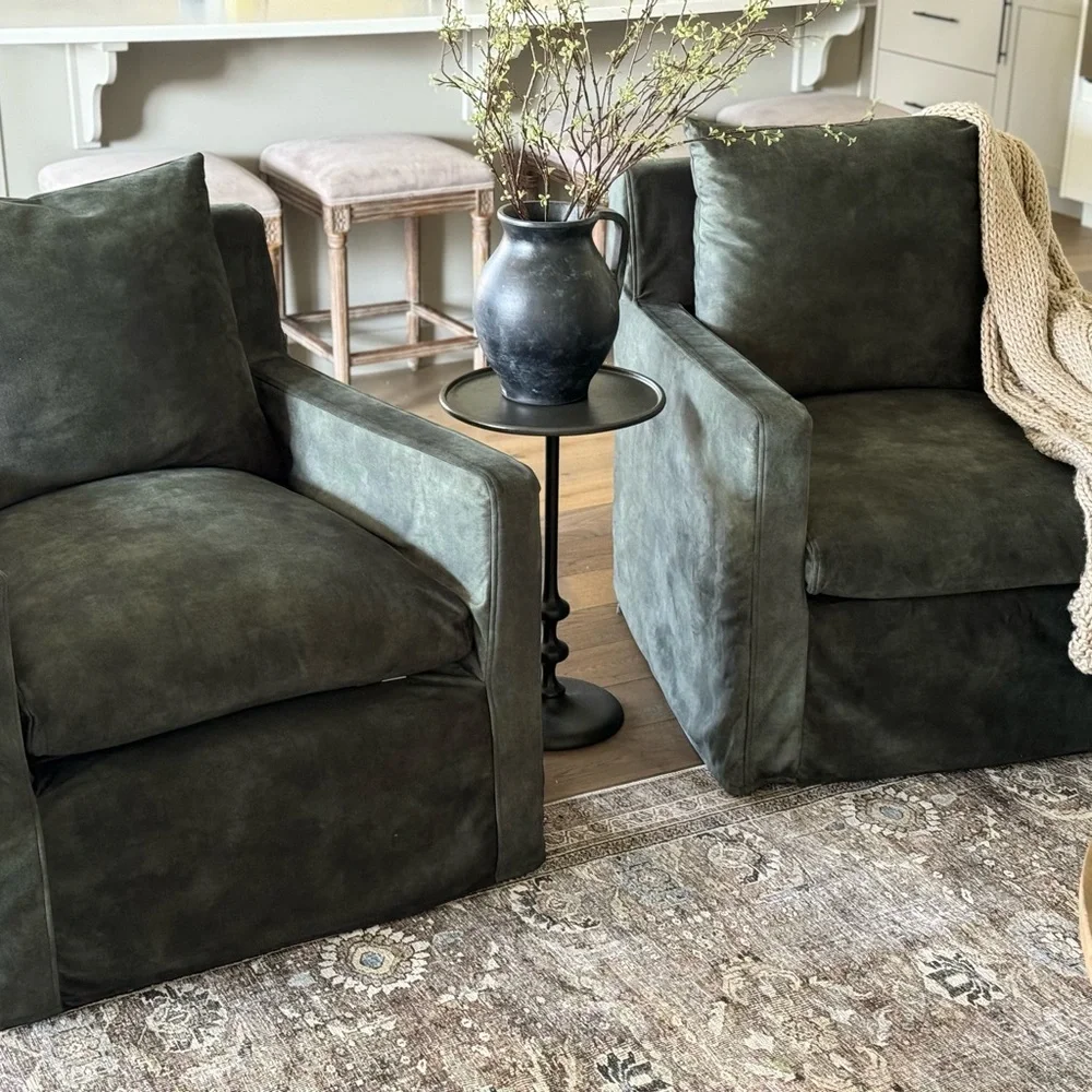 Custom made SLIPCOVERS Moss Green for Brynn World Market armchairs
